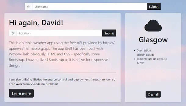Flask weather web application